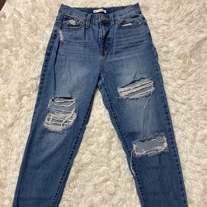 So - High Rise Distressed Mom Jeans